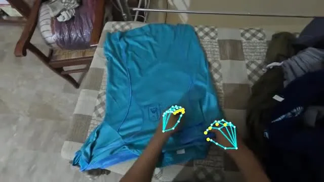 Mapeamento das mãos enquanto uma pessoa dobra uma roupa